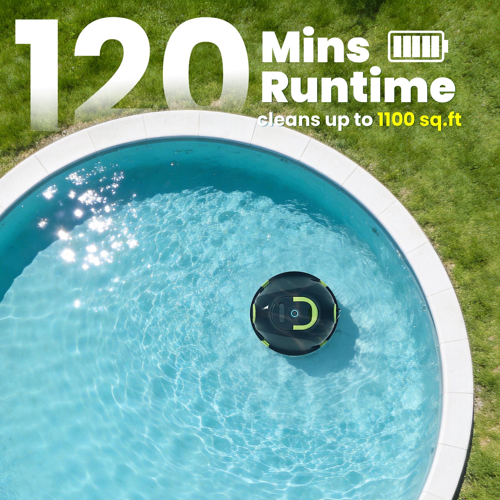 Robotic Pool Cleaner, Cordless Pool Vacuum for Above Ground & Inground Flat Pools with Dual Motors, 120 Min Runtime, Auto-Parking, Powerful Pool Vacuum Robot for Up to 1100 Sq.Ft