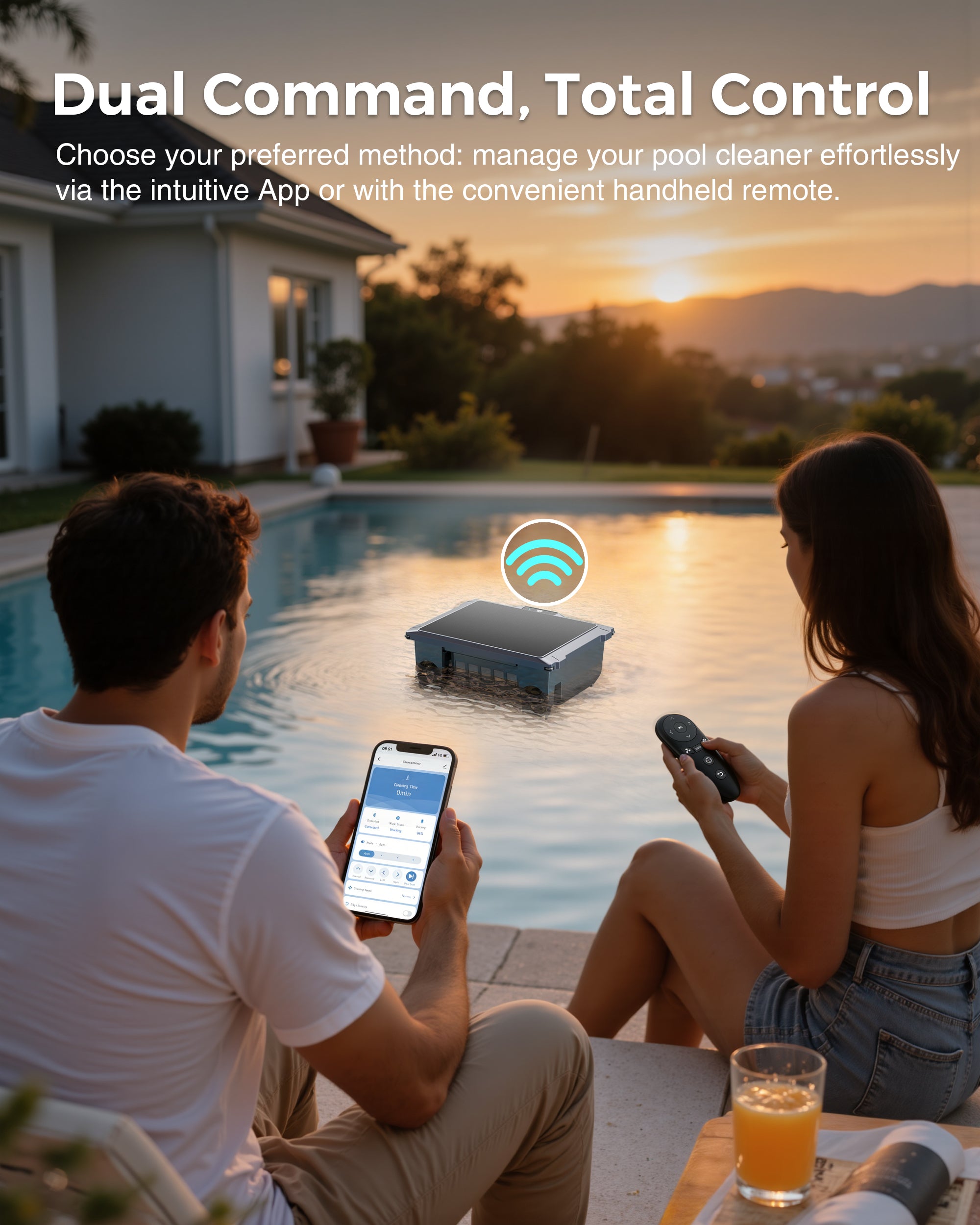 T2B Solar Pool Skimmer Robot via App & Remote Control, 2026 Upgraded Automatic Robotic Pool Surface Cleaner with 24/7 Cleaning, Dual Charging, Auto-Dock & Smart Nav, Inground & Above-Ground Pools