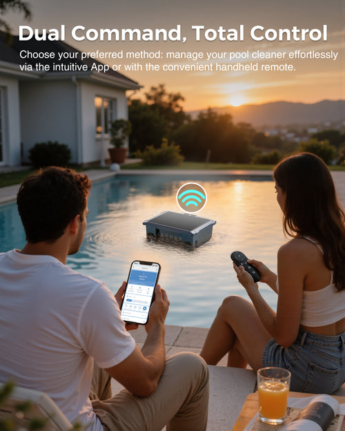 T2B Solar Pool Skimmer Robot via App & Remote Control, 2026 Upgraded Automatic Robotic Pool Surface Cleaner with 24/7 Cleaning, Dual Charging, Auto-Dock & Smart Nav, Inground & Above-Ground Pools