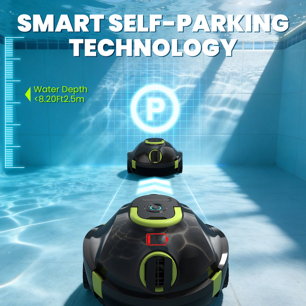 Robotic Pool Cleaner, Cordless Pool Vacuum for Above Ground & Inground Flat Pools with Dual Motors, 120 Min Runtime, Auto-Parking, Powerful Pool Vacuum Robot for Up to 1100 Sq.Ft