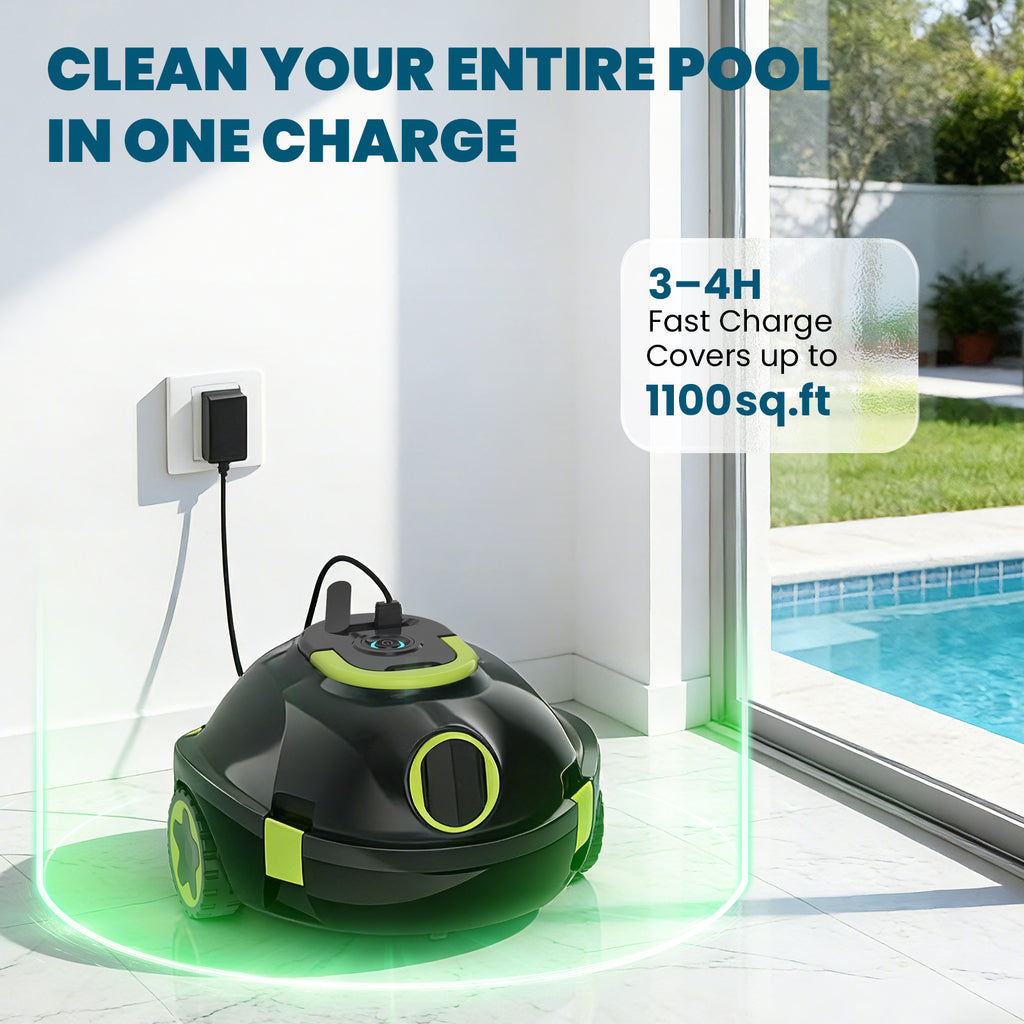 Robotic Pool Cleaner, Cordless Pool Vacuum for Above Ground & Inground Flat Pools with Dual Motors, 120 Min Runtime, Auto-Parking, Powerful Pool Vacuum Robot for Up to 1100 Sq.Ft
