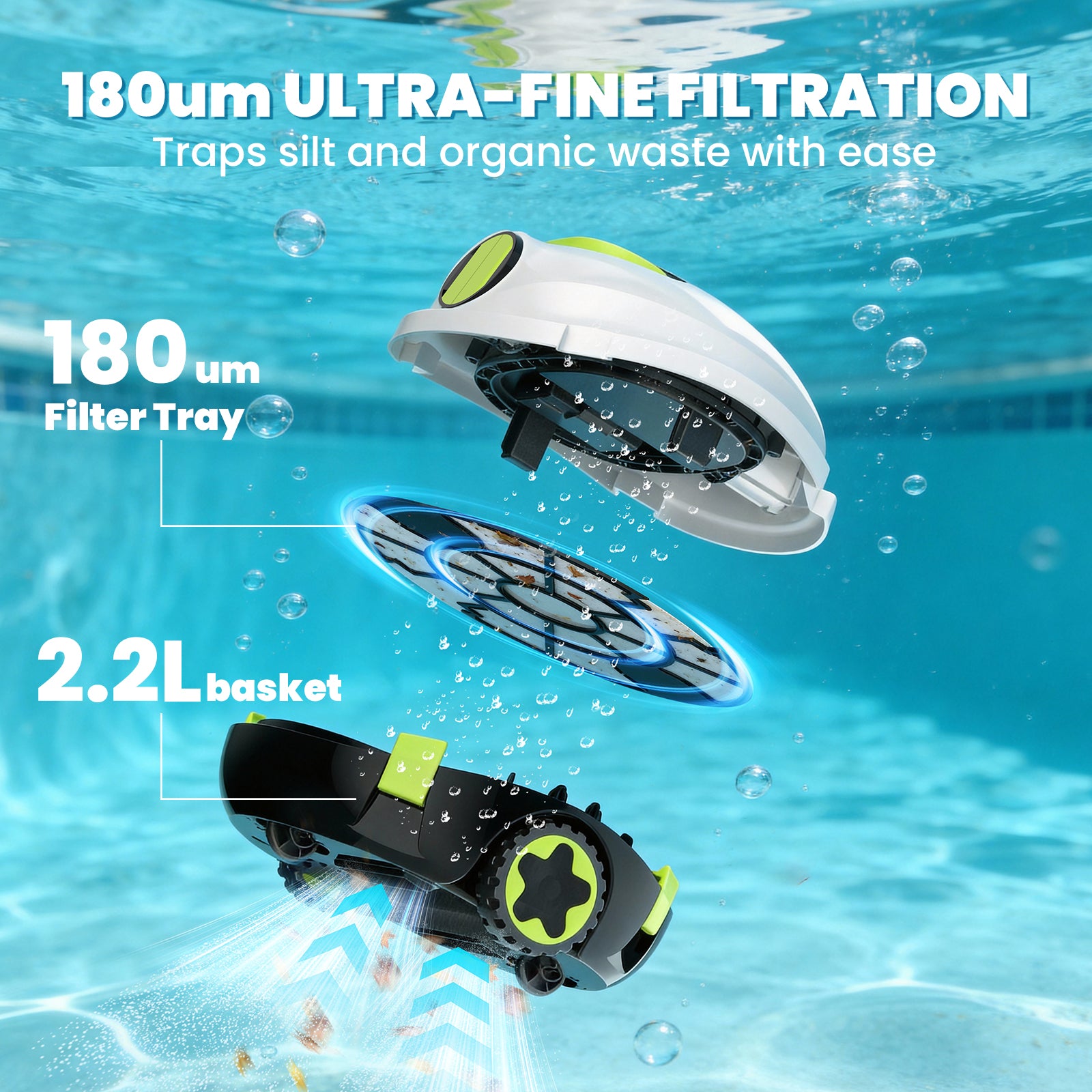 Y20 Robotic Pool Cleaner, Cordless Pool Vacuum for Above Ground & Inground Flat Pools with Dual Motors, 150 Min Runtime, Auto-Parking, Powerful Pool Vacuum Robot for Up to 1300 Sq.Ft