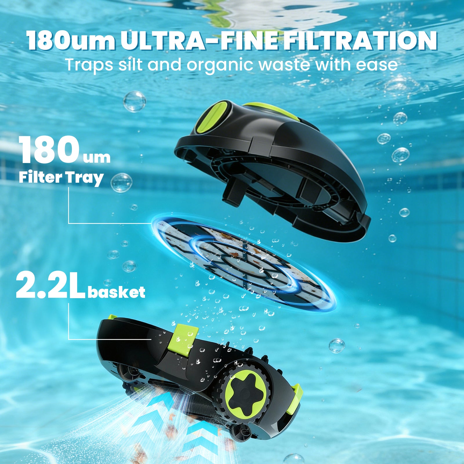 Robotic Pool Cleaner, Cordless Pool Vacuum for Above Ground & Inground Flat Pools with Dual Motors, 120 Min Runtime, Auto-Parking, Powerful Pool Vacuum Robot for Up to 1100 Sq.Ft
