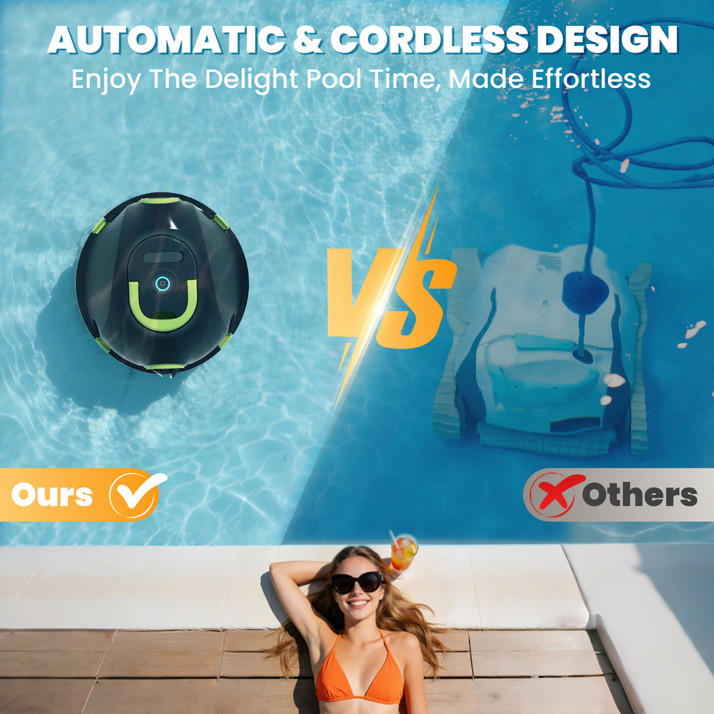 Robotic Pool Cleaner, Cordless Pool Vacuum for Above Ground & Inground Flat Pools with Dual Motors, 120 Min Runtime, Auto-Parking, Powerful Pool Vacuum Robot for Up to 1100 Sq.Ft