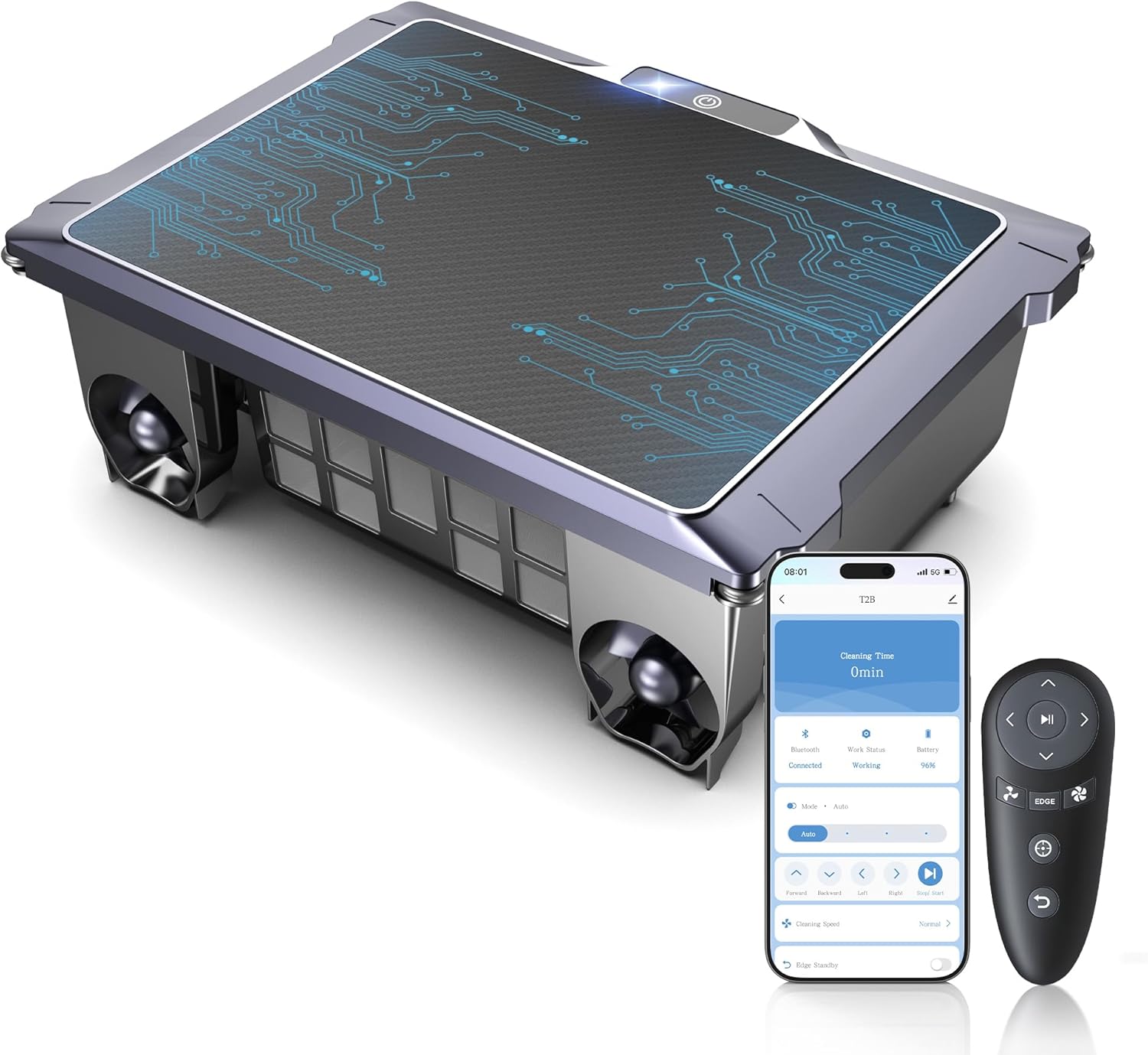 T2B Solar Pool Skimmer Robot via App & Remote Control, 2026 Upgraded Automatic Robotic Pool Surface Cleaner with 24/7 Cleaning, Dual Charging, Auto-Dock & Smart Nav, Inground & Above-Ground Pools